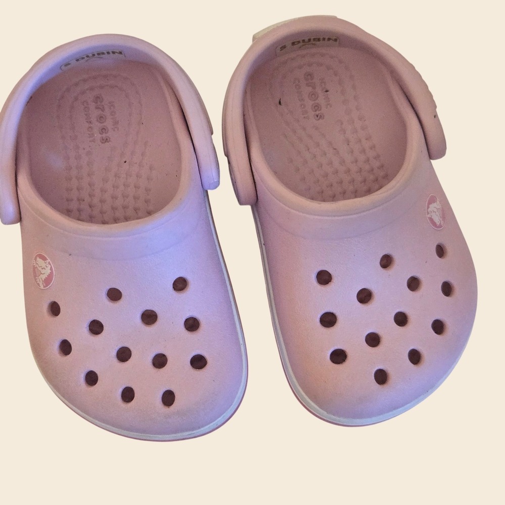 Crocs Kids Crocband Clog Pink White Stripe Slip On Shoes C4